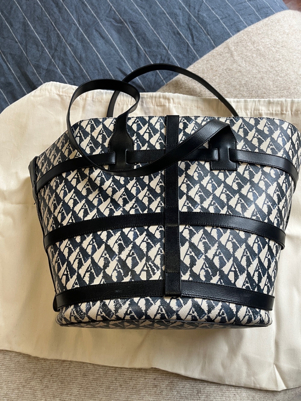 Altuzarra Navy and Cream Park Place Large Tote with Leather Straps - Picture 9 of 13